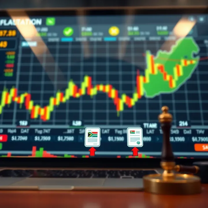 Visual representation of South African financial market with charts and legal document icons highlighting regulations