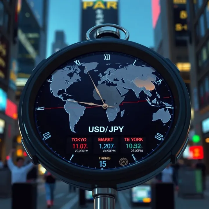 World clock showing overlapping trading hours for Tokyo and New York markets relevant to USD/JPY pair