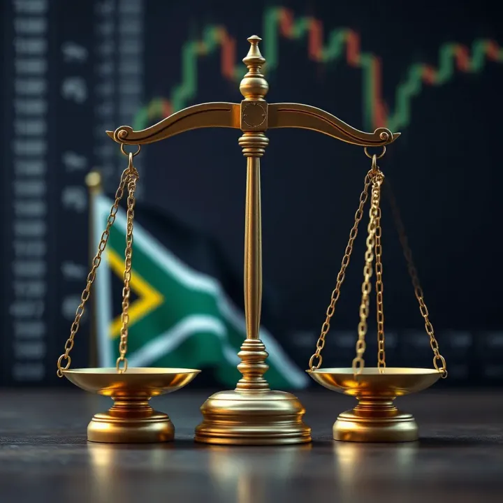 Legal and Risk Considerations for Binary Options in South Africa Conceptual depiction of legal scales balancing risks and regulations in South African finance