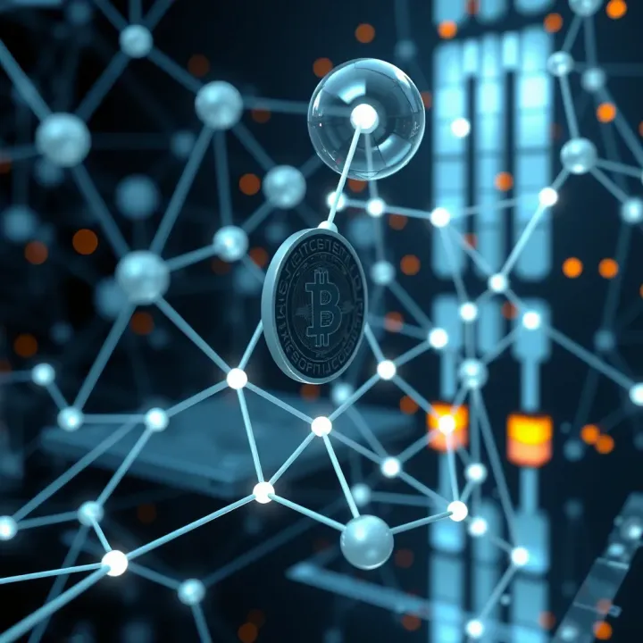 Blockchain Technology Represented by Interconnected Digital Nodes Conceptual graphic of blockchain technology with interconnected nodes
