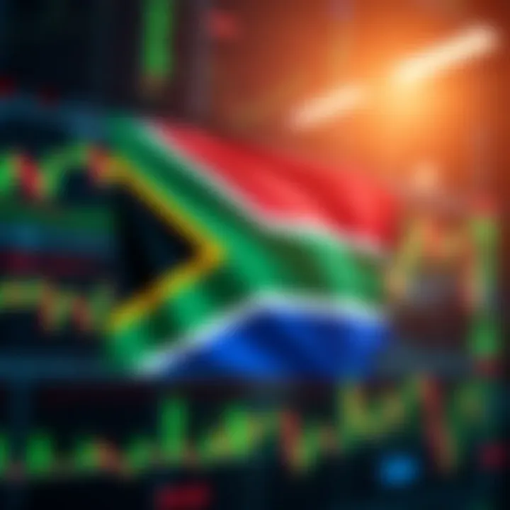 South African flag blended with financial charts and trading icons