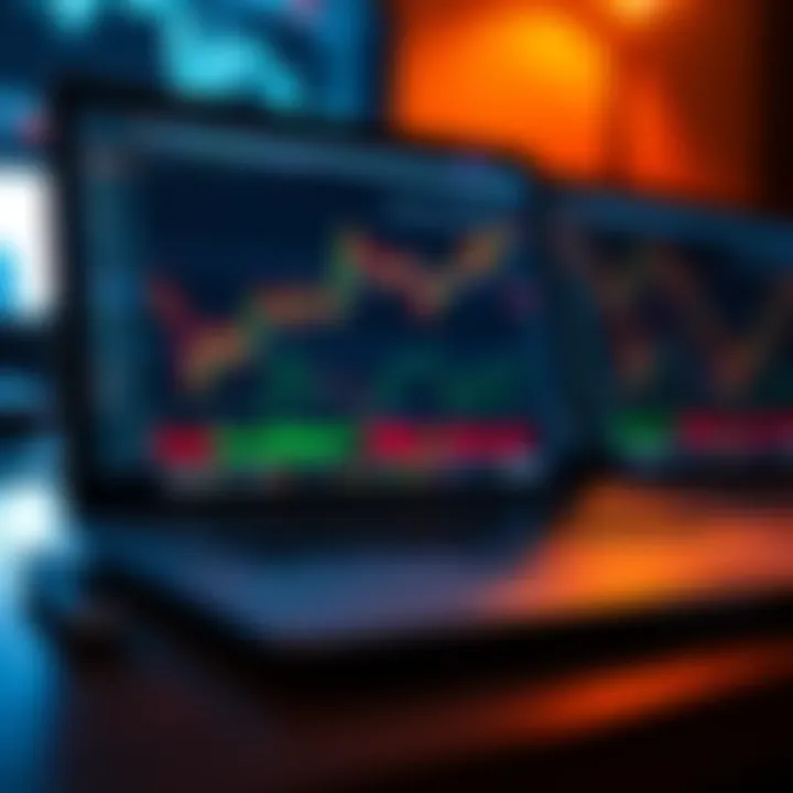 High performance laptop displaying forex trading charts and data analytics on screen