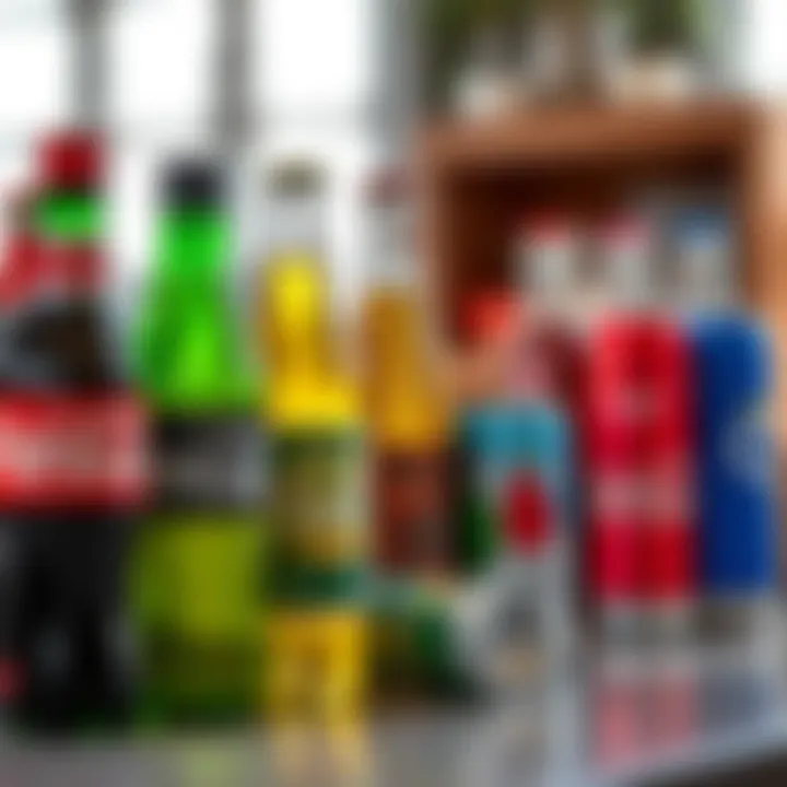 Diverse beverage bottles and cans representing major global competitors of Coca-Cola