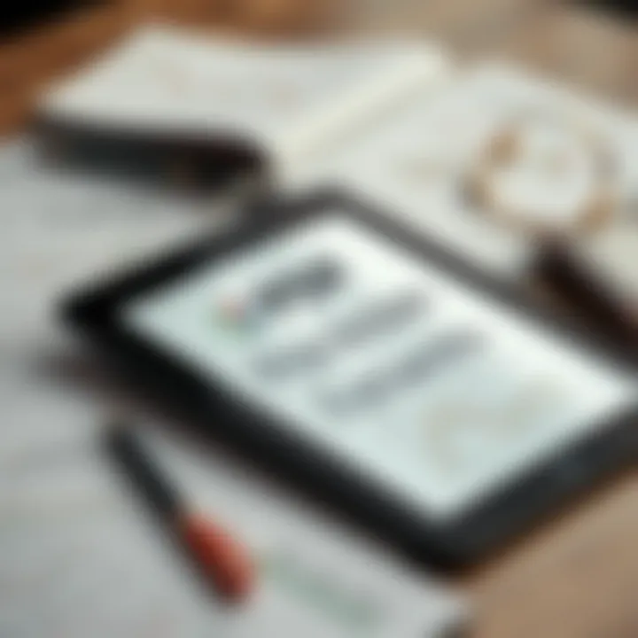 Collection of PDF trading resources displayed on a digital tablet alongside notes and graphs