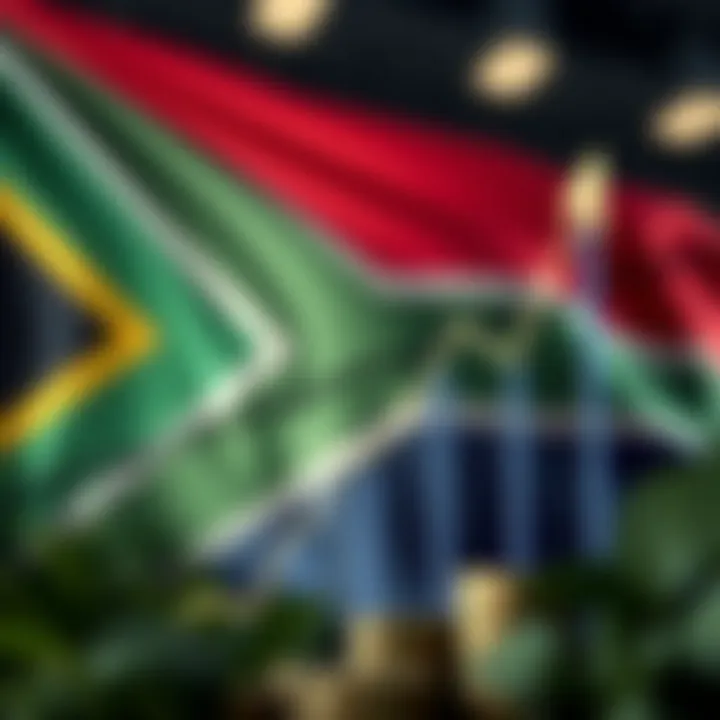 Graph showing rising forex trading profits with South African flag in background