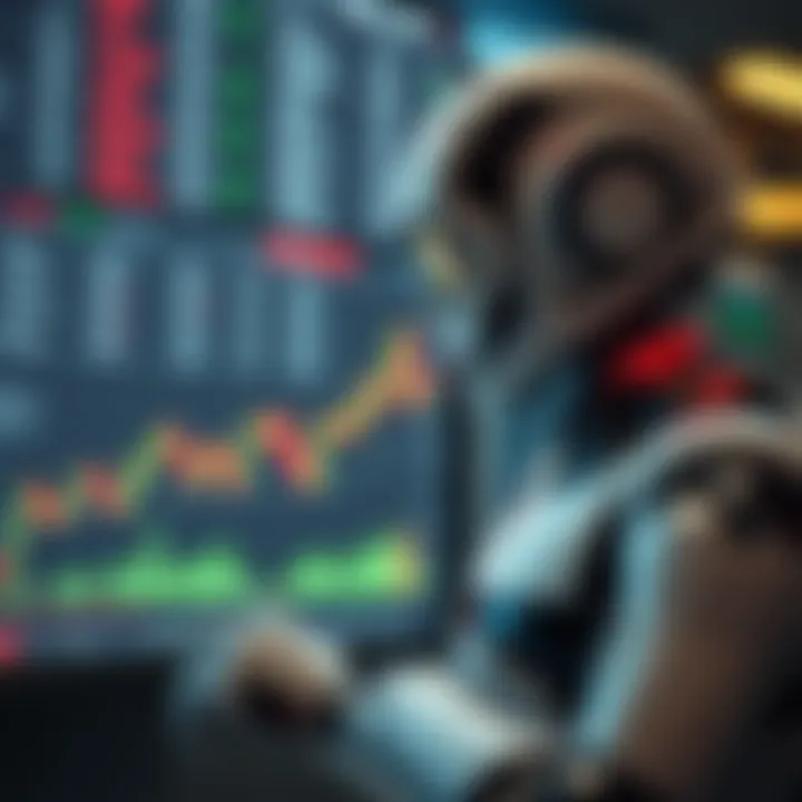 Automated trading robot analyzing forex market data on a digital interface