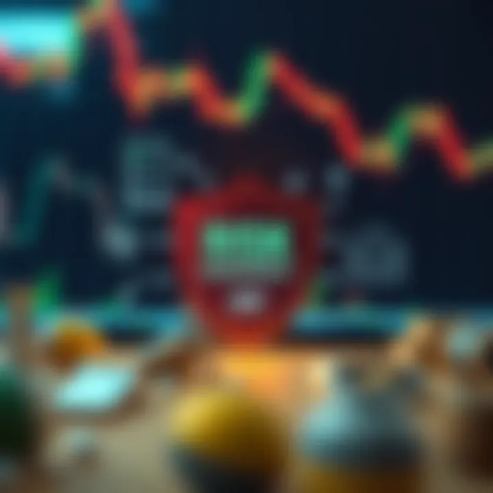 Illustration of risk management concepts with protective shield over financial symbols