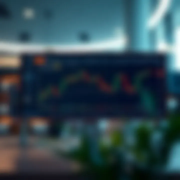 Illustration of digital trading platform displaying currency pairs and analytics in a modern setting