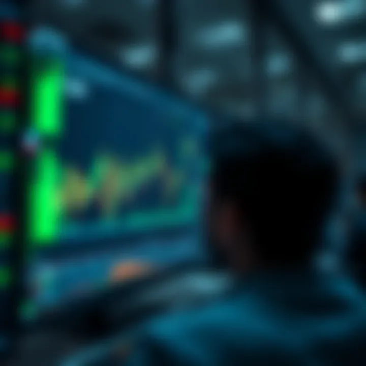 Graph displaying automated trading algorithms analyzing stock market data on digital screens