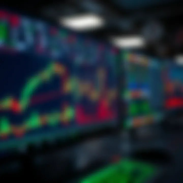 Graphical representation of binary options trading platforms with charts and digital interface