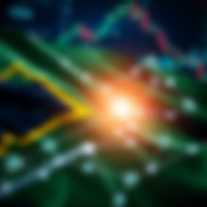 South African flag overlaying digital financial charts and network connectivity symbols