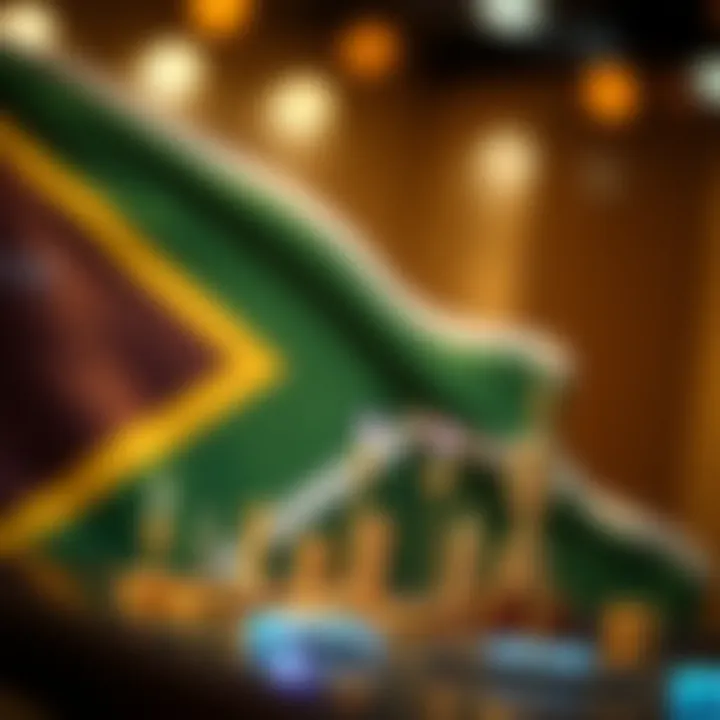 South African flag with digital financial icons symbolizing online trading
