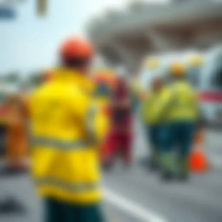 Emergency responders coordinating efforts to manage the aftermath of a significant crash incident