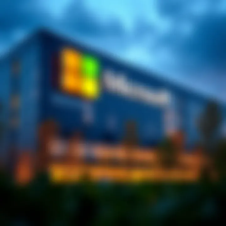 Microsoft headquarters building with company logo and modern architecture