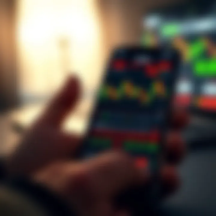 Mobile device displaying automated forex trading dashboard with graphs and currency exchange rates