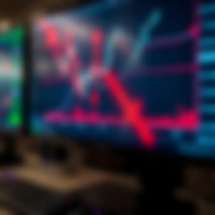 Illustration of forex currency pairs with upward and downward trend arrows on a digital screen