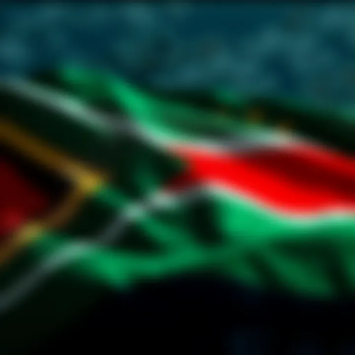 South African flag with currency symbols representing economic factors influencing exchange rates