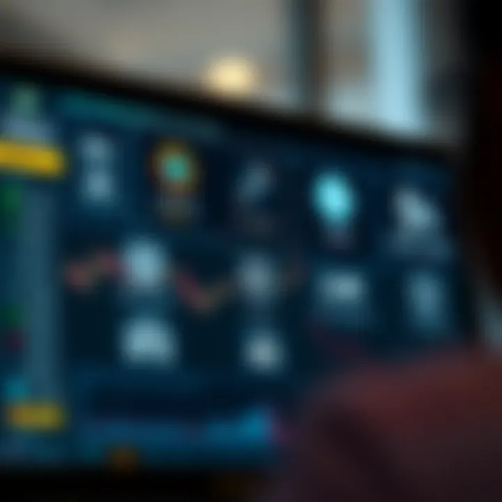 Digital interface showing risk management tools and regulatory compliance icons