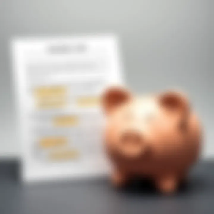 Graphic of a checklist with highlighted terms and conditions next to a piggy bank symbolizing savings