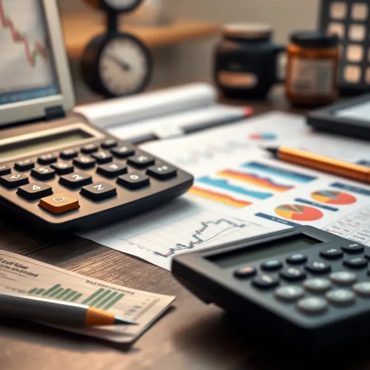 Financial charts and a calculator on a desk symbolizing financial management tools for improving cash flow