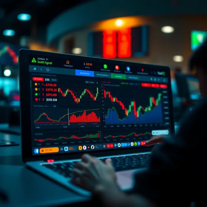 Dashboard interface of a forex signal application showing trading indicators, alerts, and market analysis customized for South African traders