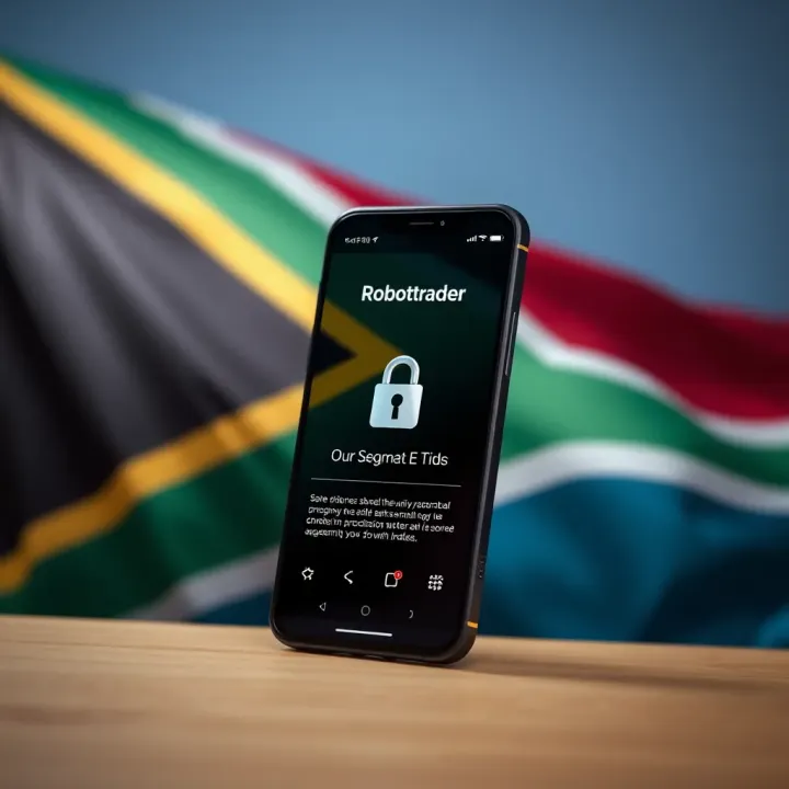 Safe Installation and Security Features of Robotrader APK for South African Traders Secure installation screen of Robotrader APK on a mobile device with South African flag background