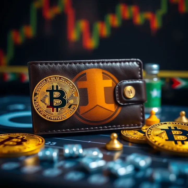 Secure digital wallet with blockchain symbols and South African flag elements
