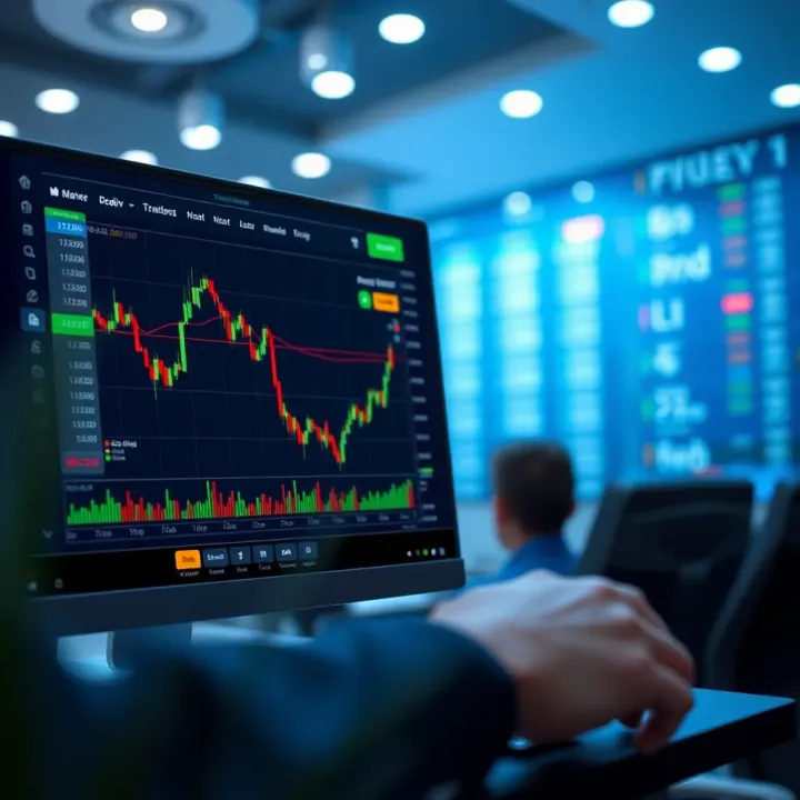 Secure online trading platform interface with financial charts and data