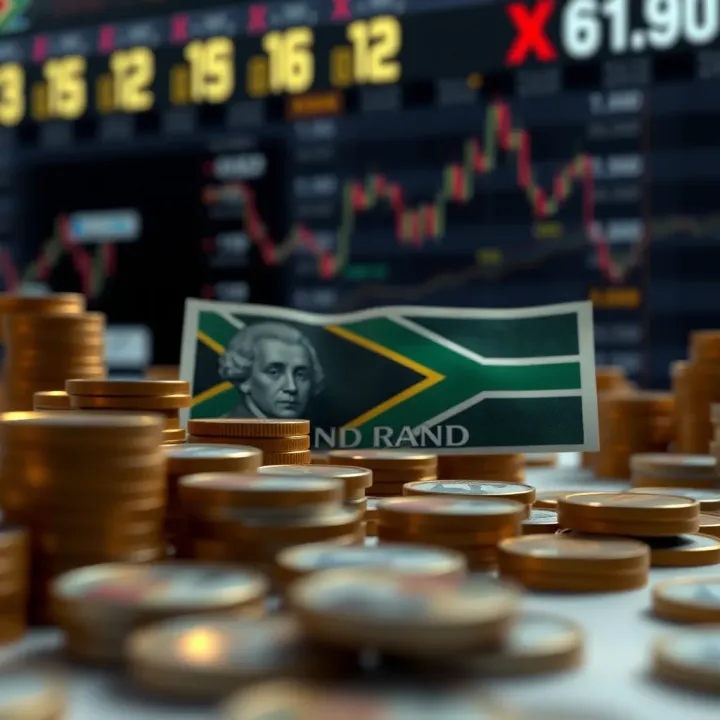 Illustration of economic and political factors impacting the South African rand value against the US dollar