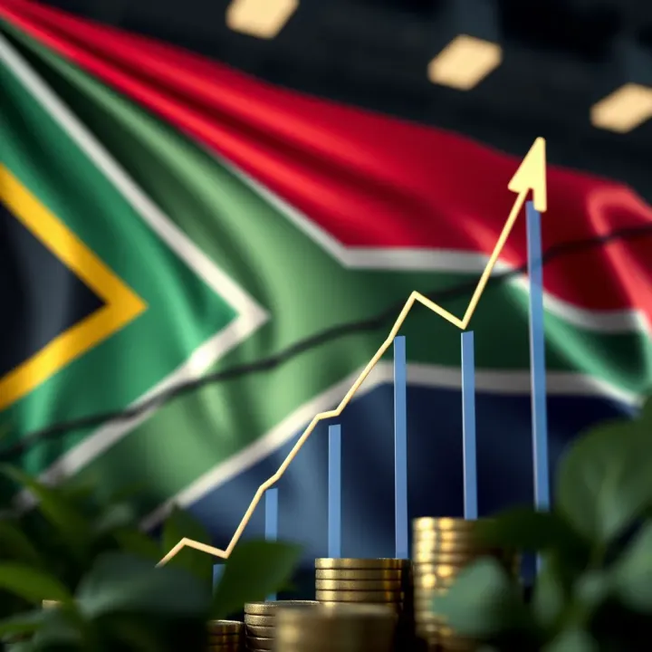 Graph showing rising forex trading profits with South African flag in background