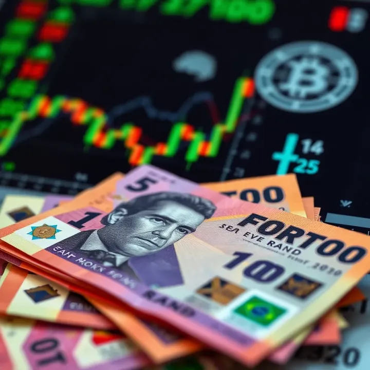Illustration of South African rand currency notes with digital icons representing forex market trends and regulations