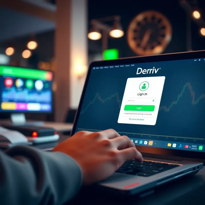 User entering login credentials on a laptop to access Deriv trading account