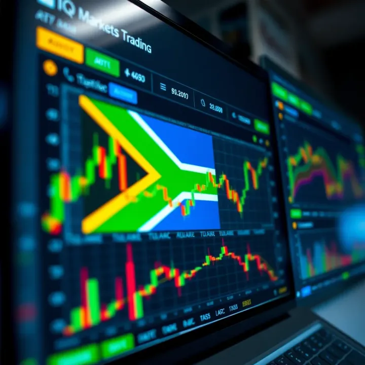 Digital platform interface displaying various financial trading charts and South African flag