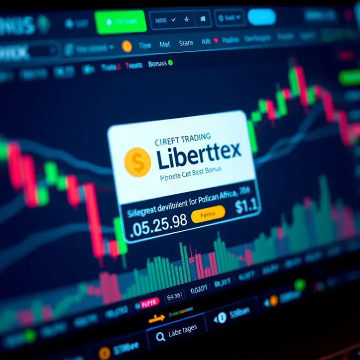 Illustration of a digital trading platform interface showing a bonus notification for new users in South Africa