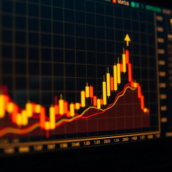 Graph showing upward financial market trends with data points and candlesticks