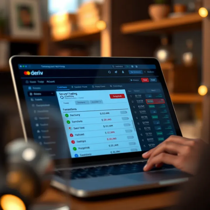 Dashboard showing account overview with transaction options and security settings on Deriv Cashier