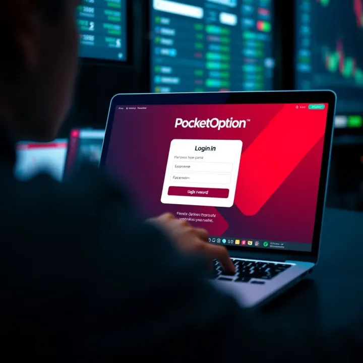 Pocket Option Login Interface in South Africa User logging into Pocket Option platform on a laptop showing the login screen with username and password fields