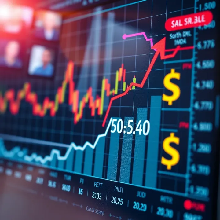 Graph showing upward trend in forex market performance in South Africa with currency symbols and data points