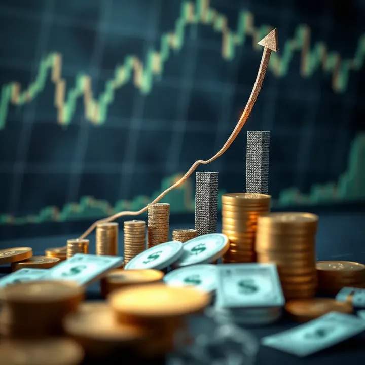 Symbolic Illustration of Wealth and Growth in Forex Trading Abstract representation of financial success with currency symbols and rising graphs