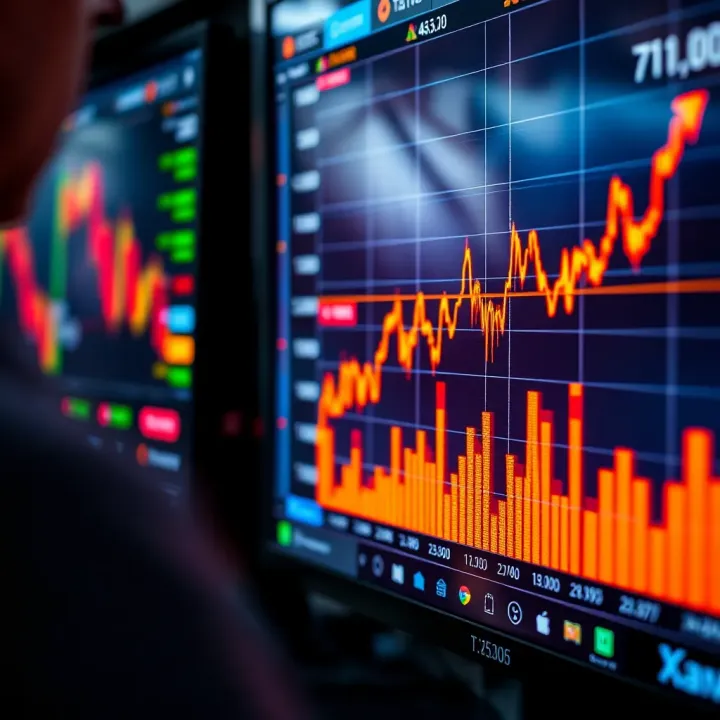Graph showing increasing forex trading profits on digital screen