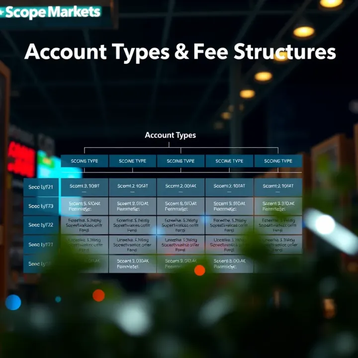 Diagram illustrating various account types and fee structures available at Scope Markets