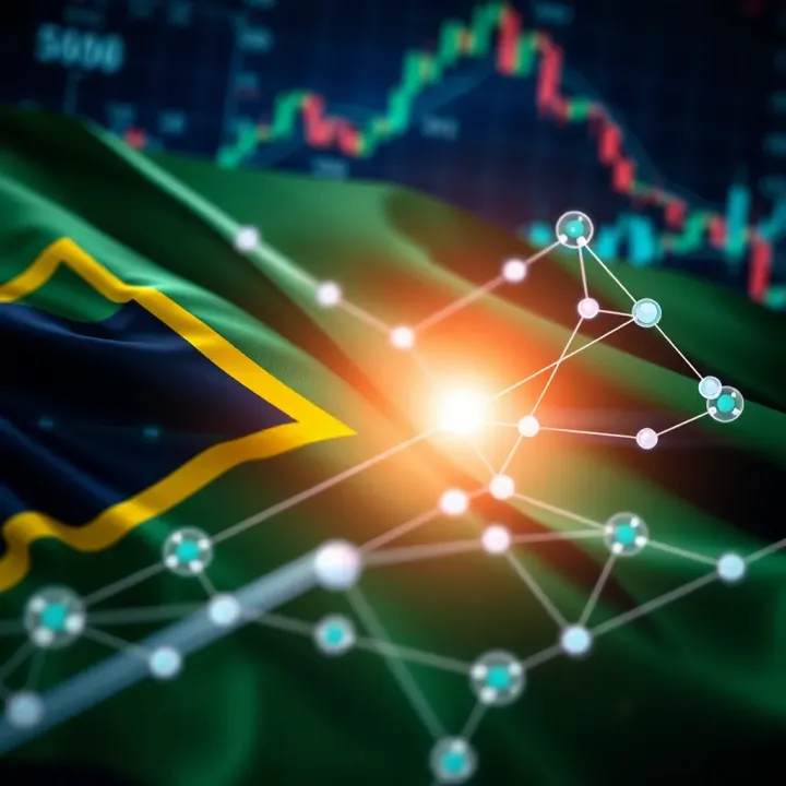 South African Market Connectivity and Regulatory Environment South African flag overlaying digital financial charts and network connectivity symbols