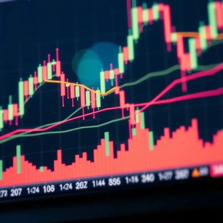 Technical chart with candlesticks and indicators depicting potential future movements of EUR/USD pair