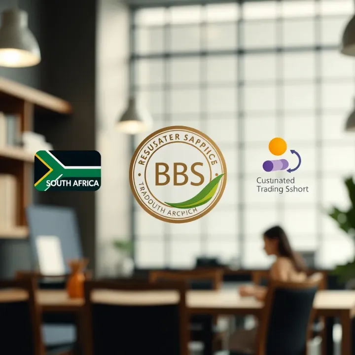 Illustration of regulatory badges and customer support icons representing trusted brokers in South Africa
