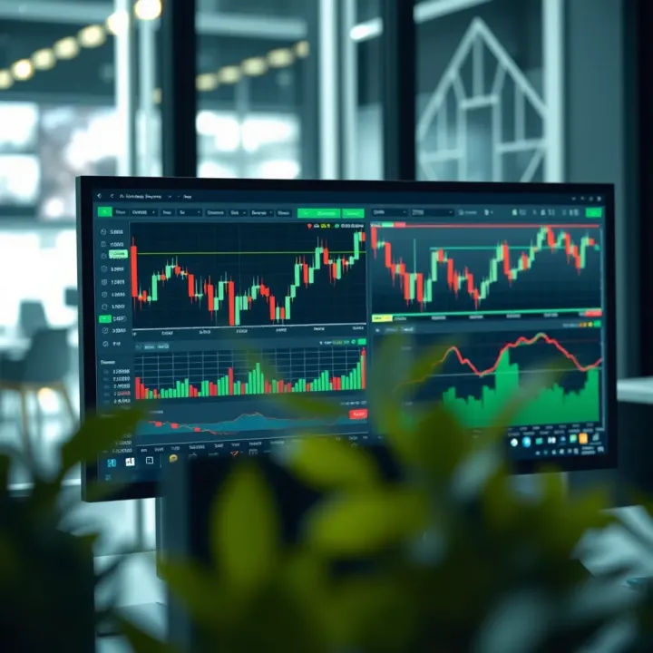 Automated Trading Software Visual Dashboard Computer screen displaying financial graphs and automated trading interface