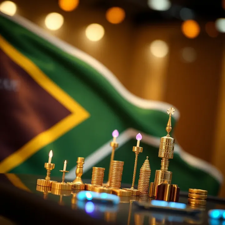 South African flag with digital financial icons symbolizing online trading