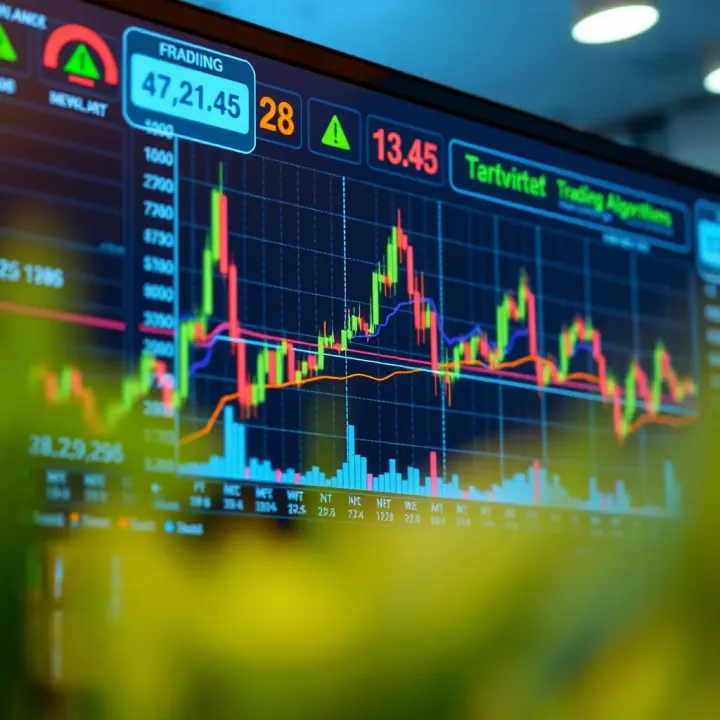 Digital interface displaying automated trading algorithms on financial charts