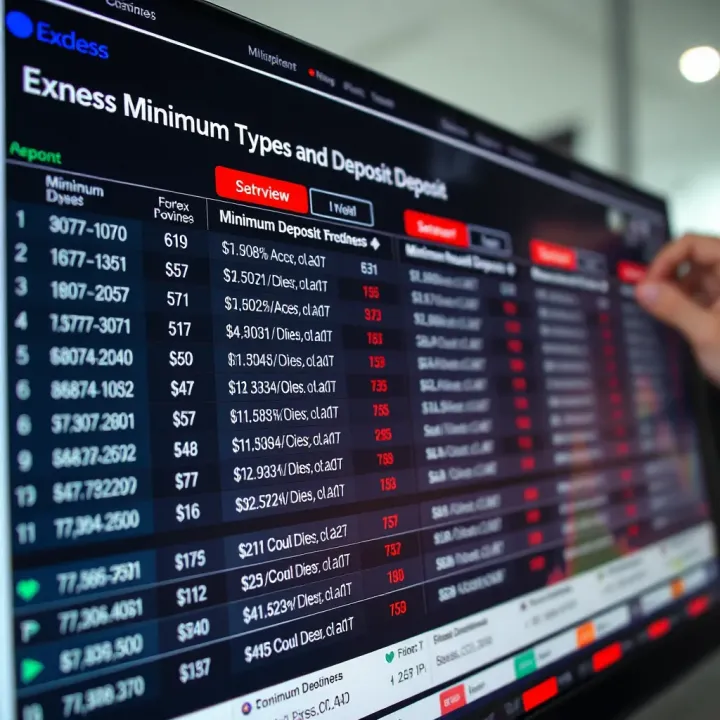 Chart displaying different Exness forex account types with their minimum deposit requirements