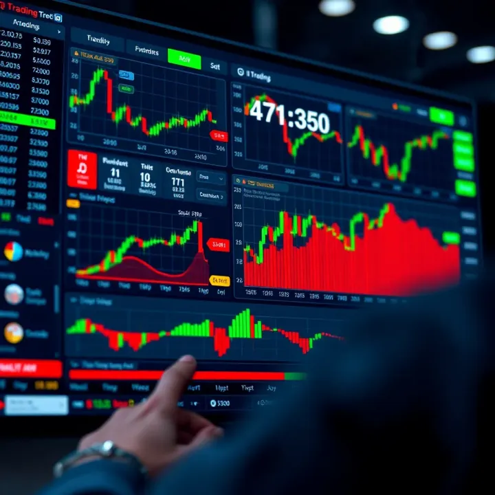 Dashboard of IQ Trading platform showing various financial charts and trading options