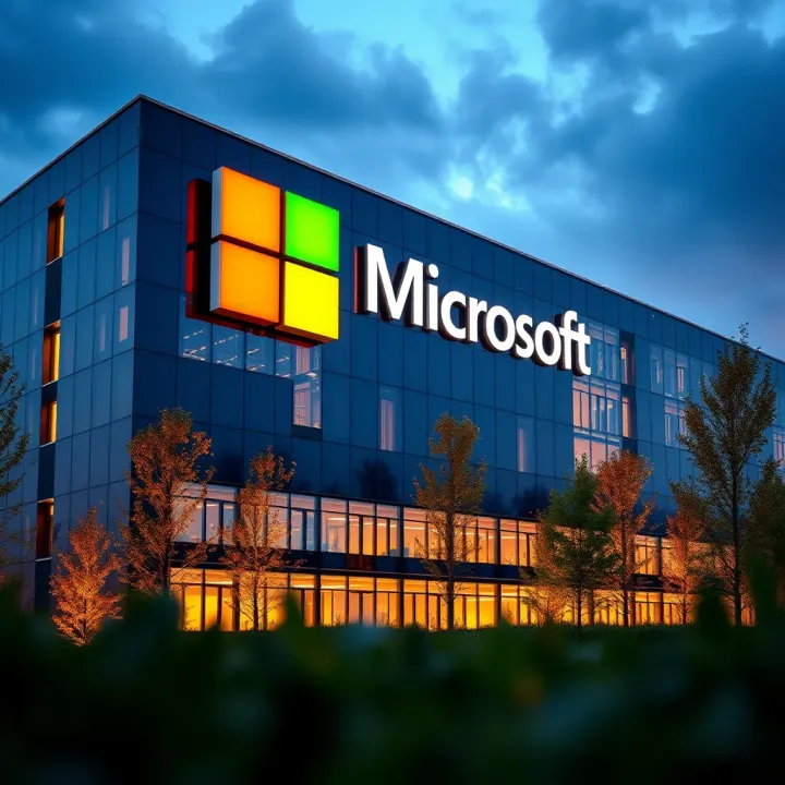 Microsoft headquarters building with company logo and modern architecture